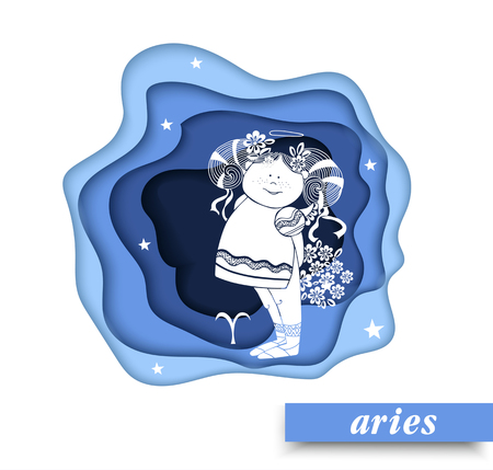 Aries. Paper art Aries of zodiac and horoscope concept, vector art and illustration.Children horoscope. vectorのイラスト素材