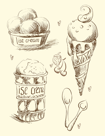 Ice cream. Pencil drawing. Sketch. Vectorのイラスト素材
