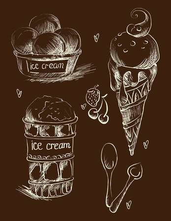 Ice cream on brown background. Sketch. Vectorのイラスト素材