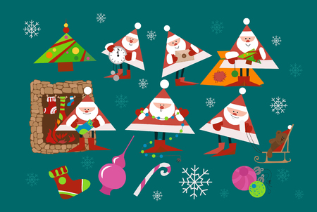 Collection of Christmas Santa Claus. Set of funny cartoon hero. Vector illustrationのイラスト素材