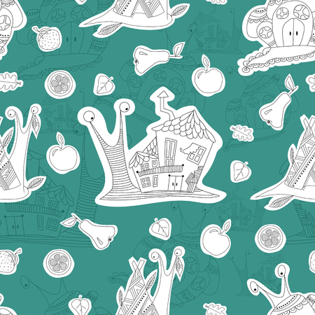 Seamless pattern with merry snails. Sketch. Wallpaper. Vectorのイラスト素材