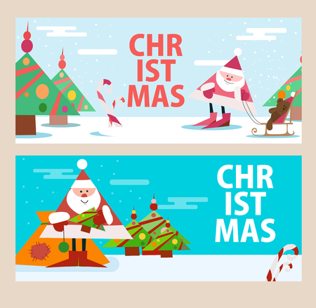 Cards for the new year with Santa Claus. Beautiful pictures. Vector illustrationのイラスト素材