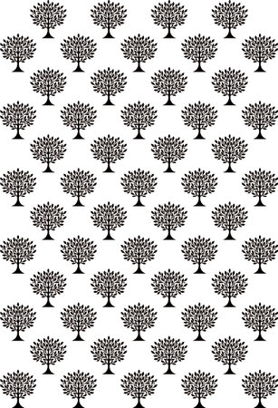 Seamless pattern with black silhouettes of trees on a white backgroundの写真素材
