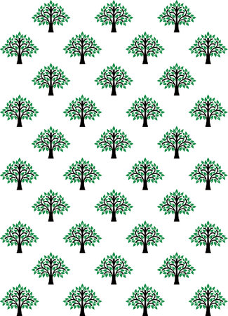 Seamless pattern with green trees on white background. Vector illustrationの写真素材