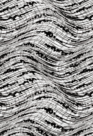 Abstract wavy, waving, billowy and squiggly lines. Distortion, deformation effect. Black and white illustrationの写真素材