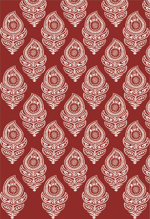 Seamless pattern with decorative leaves on red background. Vector illustration.の写真素材