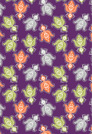 Seamless pattern with colorful insects on violet background. Vector illustration.の写真素材