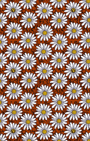Seamless pattern with daisies on a brown background.の写真素材