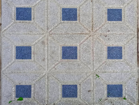 Close-up of blue tiles in the form of geometric patterns.の写真素材