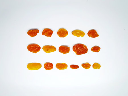 Dried apricots isolated on a white background. Top view.の写真素材