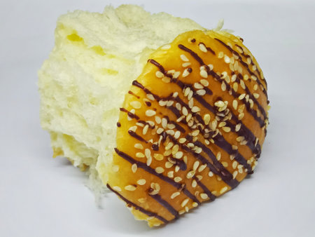 donut with sesame on white background, thai dessert.の写真素材