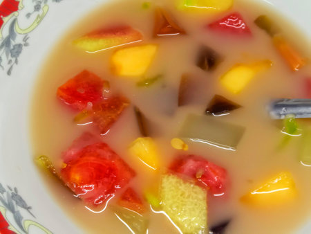 Thai dessert made from fruits and vegetables in a bowl, Thailand.の写真素材