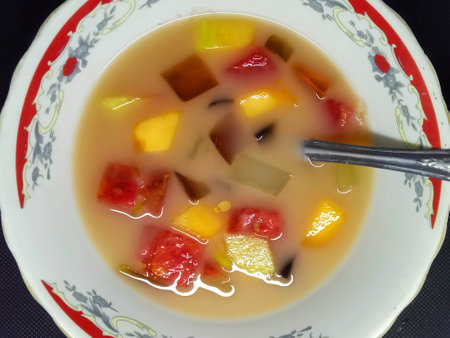 Thai dessert, fruit and vegetable in coconut milk, Thailand.の写真素材