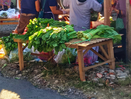 Vegetable market in the city of Kampong Thom of Cambodia.の写真素材