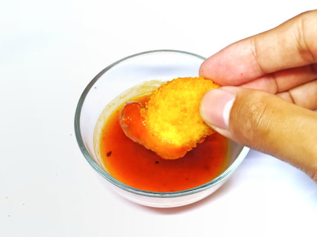 Crispy fried fish cake on white backgroundの写真素材
