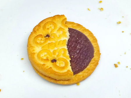 cookies with jam on a white background, top view, close-upの写真素材