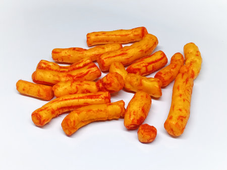 Crispy cheese sticks isolated on a white background. Selective focus.の写真素材