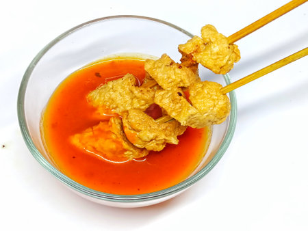 Fried fish in sweet and sour sauce isolated on white background.の写真素材