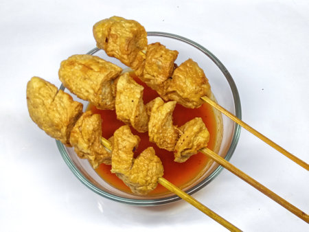 deep fried pork on white backgroundの写真素材