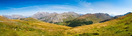 Mottolino Bike park in Livigno, Italy. Panoramic view of mountains in Livigno, Italy.の写真素材