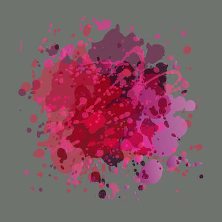 Drops of paint pink and purple colors on a gray background, vector illustration EPS 10 imitating watercolor, abstract background for text, eye-catching multicolor spot, design element, can be used for flyer, advertising.のイラスト素材