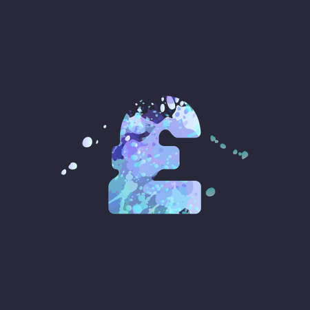 Special symbol pound sign with effect of liquid spots of paint in blue, white, purple colors on dark navy background. Decoration element for winter design of a flyer, poster, calendar, cover, title.のイラスト素材
