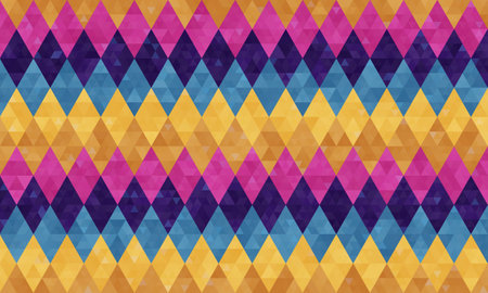 Abstract geometric harlequin background from rows of rhombuses in blue, beige, yellow, pink and purple colors. Design for digital background, wallpaper, packaging, wrapping paper, cover.のイラスト素材