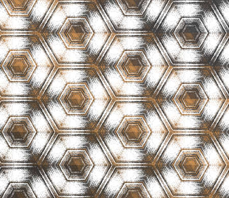 Geometric abstract white and dark gray with metallic copper texture kaleidoscopic hexagonal pattern....