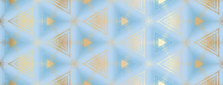 Abstract gold and light blue textured triangles pattern. Geometric ornament for design, poster,...