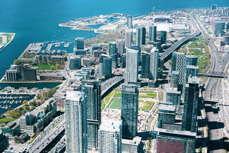 Toronto downtown and harbor aerial view