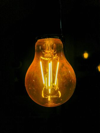 Electricity current inside a retro crystal clear light bulb.