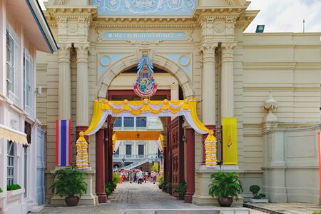 Bangkok, Thailand - December 8, 2015: Tourists visit the Grand Palace in Bangkok, Thailand. Grand Palace is the most famous temple and landmark of Thailand. The gate into the Inner courtyardのeditorial素材