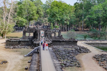 Siem Reap, Cambodia - February 2, 2016: Unidentified tourists visit to Baphuon Temple in Angkor Complex, Siem Reap, Cambodia. Ancient Khmer architecture and famous Cambodian landmark, World Heritageのeditorial素材