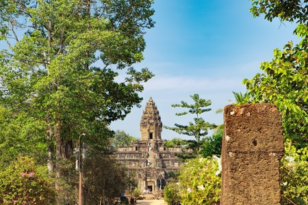 Bakong temple in Angkor Complex, Cambodia. Ancient Khmer architecture, famous Cambodian landmark,の写真素材