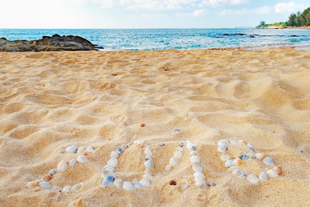Tropical beach with wave rolling to shore and 2018 Happy New Year. Season vacation and new year conceptの写真素材