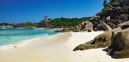 Phang Nga, Thailand - January 4, 2016: View from the beach to the Sailing Boat Rock landmark, Koh Similan No.8 Island, Phang Nga, Thailand. It is one of the tourist attraction of the Andaman Sea.のeditorial素材