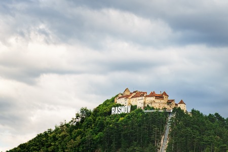 Scenic view of the Rasnov Fortress on top of the mountain, Rasnov city, Brasov county, Romaniaのeditorial素材