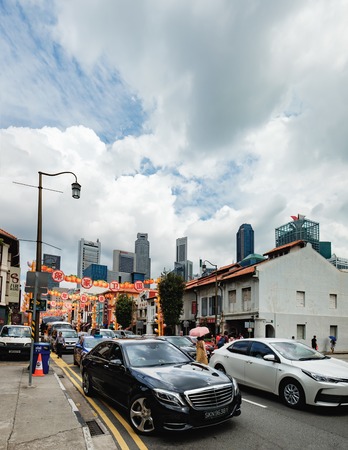 Singapore, Singapore - January 17, 2018: South Bridge Road is the shopping street of China Town near Buddha Tooth Relic Temple, Singapore. There are many shops, cafes and restaurants for touristsのeditorial素材