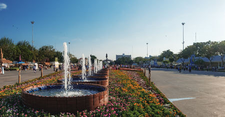 Bangkok, Thailand - March 2, 2018: Thai People walk during the fair near Ananta Samakhom Palace Throne Hall in Thai Royal Dusit Palace at day time in Bangkok,Thailand.のeditorial素材