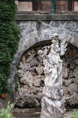 Statue in the ornamental garden near Pelisor museum, part of the Peles castle, located in Sinaia, Transylvania, Romania.のeditorial素材