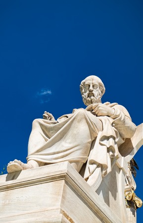 Iconic statue of Plato and Athena in Academy of Athens, Athens historic center, Attica, Greeceのeditorial素材