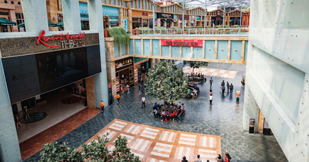 Singapore, Singapore - January 16, 2018: The Resorts World and top view of Festive Walk shopping...