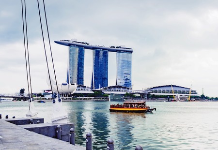 Singapore - January 17, 2018: View of the downtown core of Singapore in Central Business District and the Singapore skyline seen above the waterfront of Marina Bayのeditorial素材