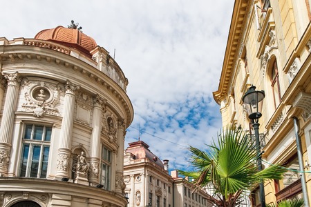 Beautiful old architecture on Stavropoleos Street, historical center of Bucharest, Romania.の写真素材