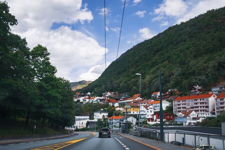 Bergen, Norway - August 1, 2018: Nattlandsveien is a street at the entrance to Bergen, outskirts of Bergen, Norwayのeditorial素材
