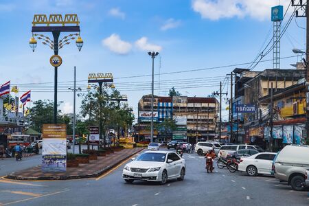 Surat Thani, Thailand - December 26, 2015: Everyday street life of the provinces of Thailand. Lifestyle and culture of Suratthani. Street scape view of the bustling tourist town.のeditorial素材