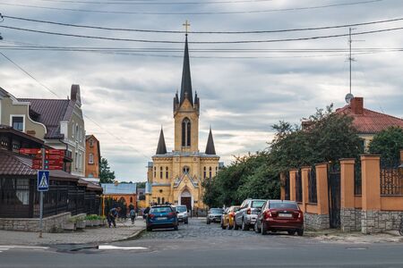 Lutsk, Ukraine - July 3, 2018: Lutheran church is located in Old Town of Lutsk, the main tourist, historical and architectural part of the city.のeditorial素材
