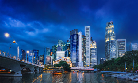 View of Singapore Skyline in Marina Bay, central business district at night.のeditorial素材