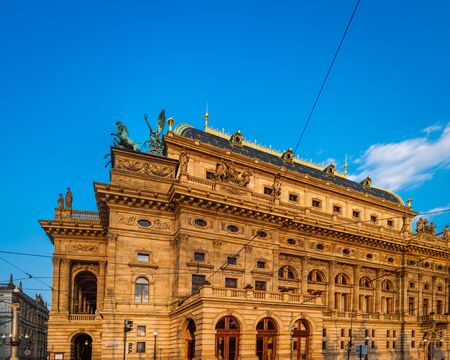 Prague, Czech Republic - August 15, 2018: Beautiful old building located on Prague quay near Legions Bridge, Czech Republicのeditorial素材