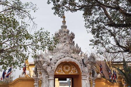 View of the entrance to the Wat Phra Sing from the inside, Chiang Rai, northern Thailand.のeditorial素材